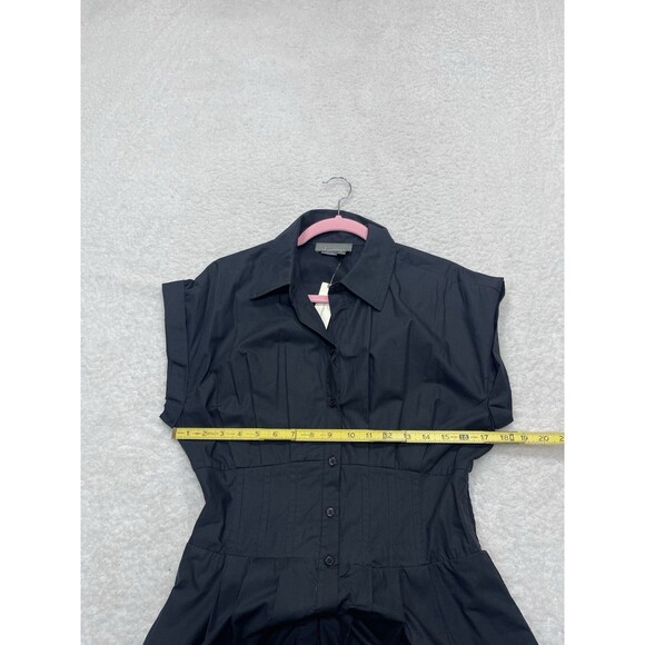 Anthropologie Midi Shirt Dress Black Pleated Cotton Preppy Retro Boho Medium NWT - Picture 6 of 14